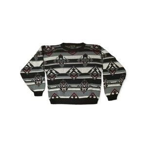 Vintage Bay Trading Co. Pullover Sweater Black Gray Maroon Acrylic Mens Medium